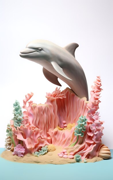 3d dolphin with plants