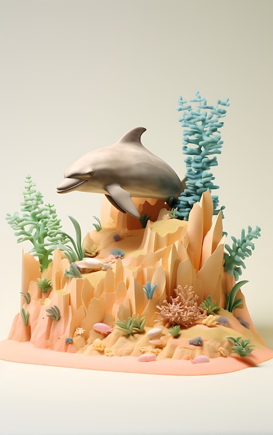 Foto gratuita delfino 3d con piante