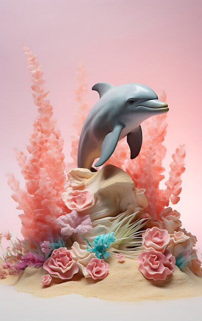 3d dolphin with plants