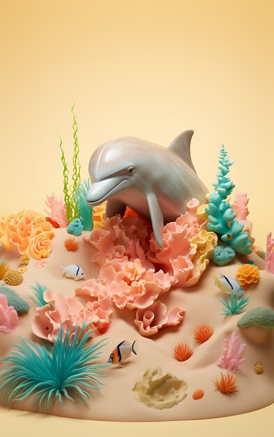 Free photo 3d dolphin with plants