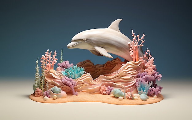 3d dolphin with plants