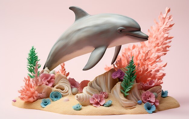 3d dolphin with plants