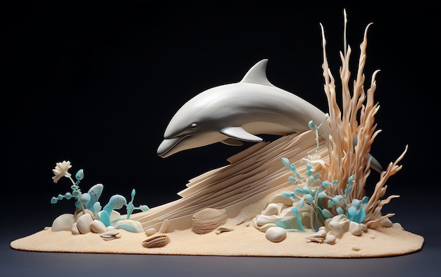 3d dolphin with plants