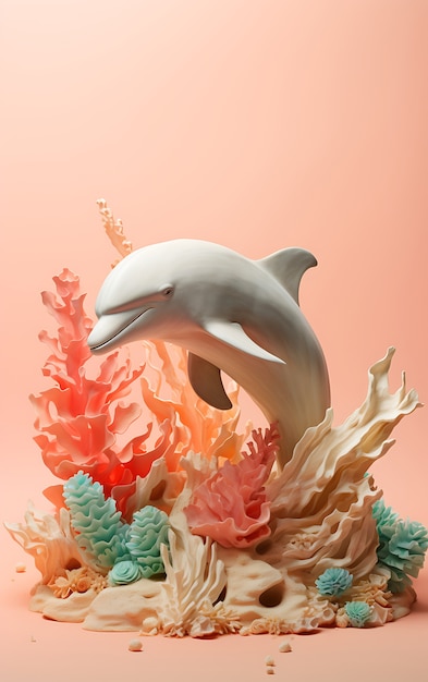 Free photo 3d dolphin with plants