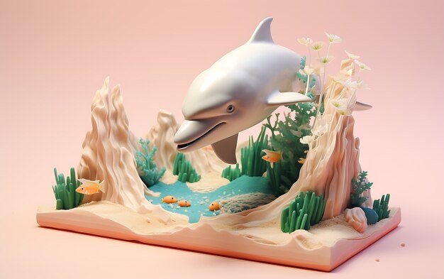 3d dolphin with plants