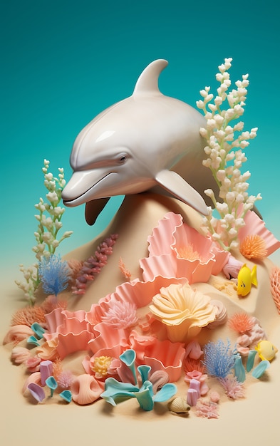 Free photo 3d dolphin with plants