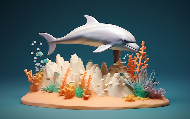 3d dolphin with plants