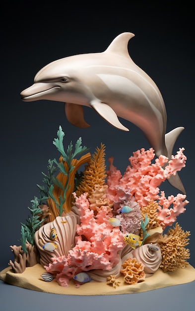 Free photo 3d dolphin with plants