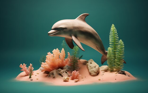 Free photo 3d dolphin with plants