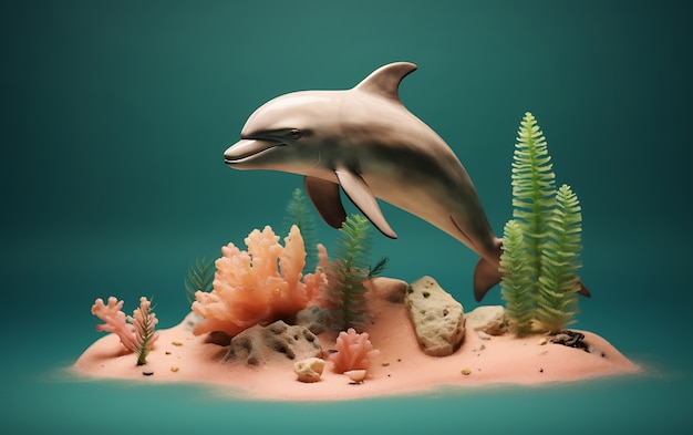 3d dolphin with plants