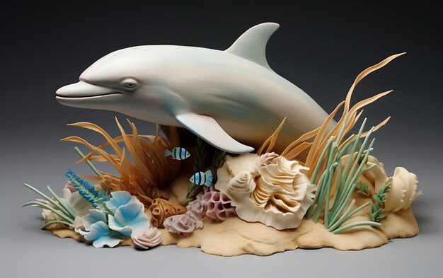 3d dolphin with plants