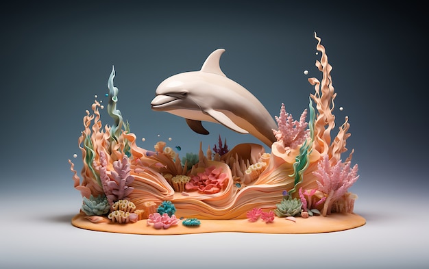 Free photo 3d dolphin with plants