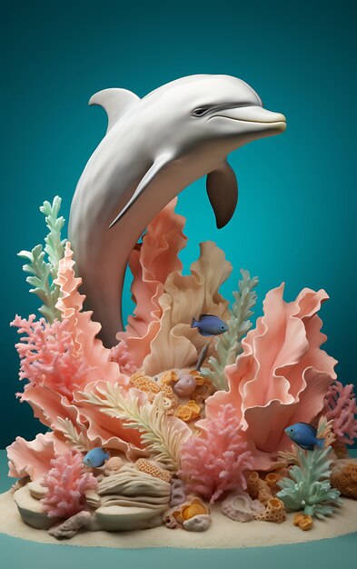 3d dolphin with plants