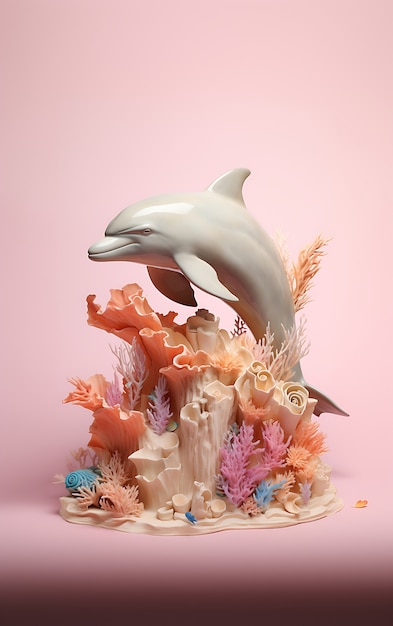 Free photo 3d dolphin with plants