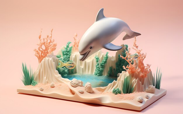 3d dolphin with plants