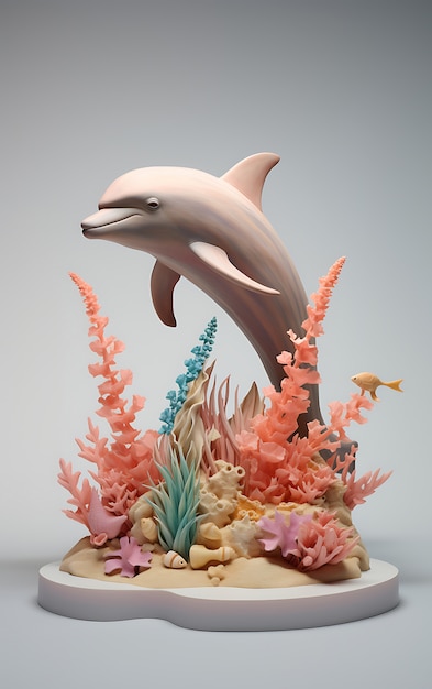 Free photo 3d dolphin with plants