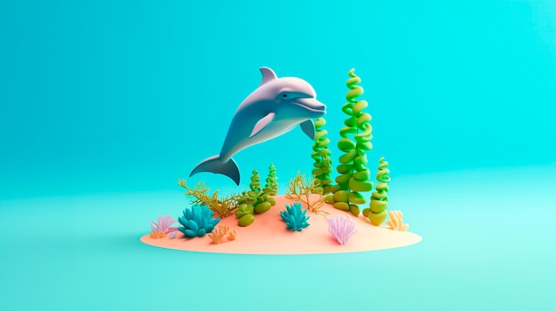 Foto gratuita delfino 3d con colori vivaci