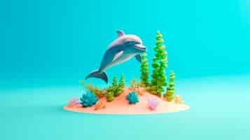 Free photo 3d dolphin with vibrant coloring