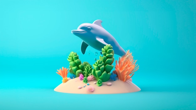 Free photo 3d dolphin with vibrant coloring