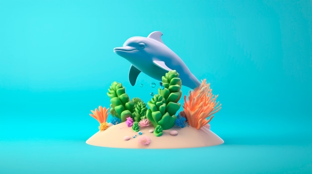 3d dolphin with vibrant coloring