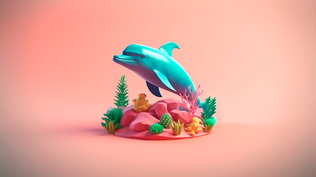 Free photo 3d dolphin with vibrant coloring