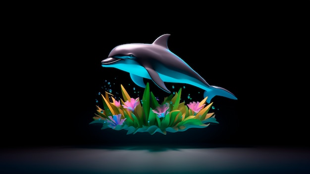 Free photo 3d dolphin with vibrant coloring