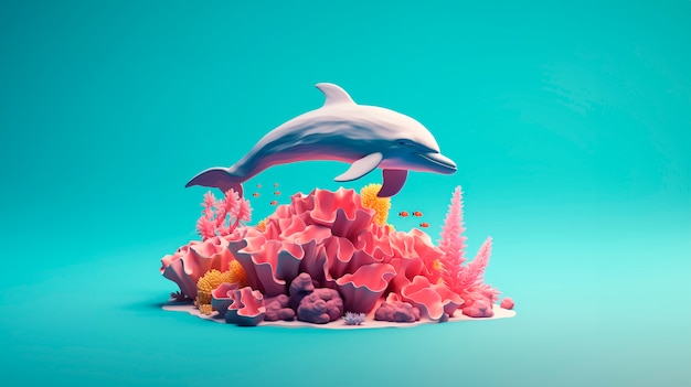 무료 사진 3d 돌고래와 생동감 넘치는 색상
