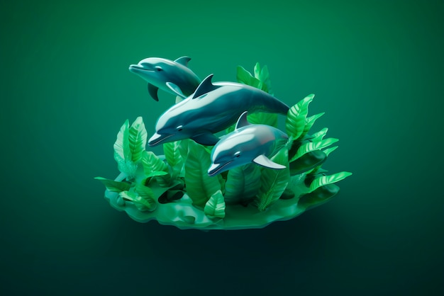 Free photo 3d dolphin with vibrant colors