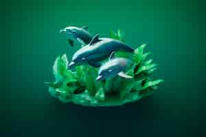 Free photo 3d dolphin with vibrant colors