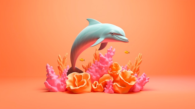 Foto gratuita delfino 3d con colori vivaci