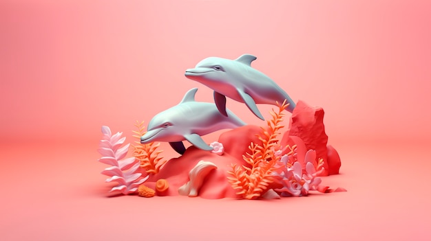 Foto gratuita delfino 3d con colori vivaci