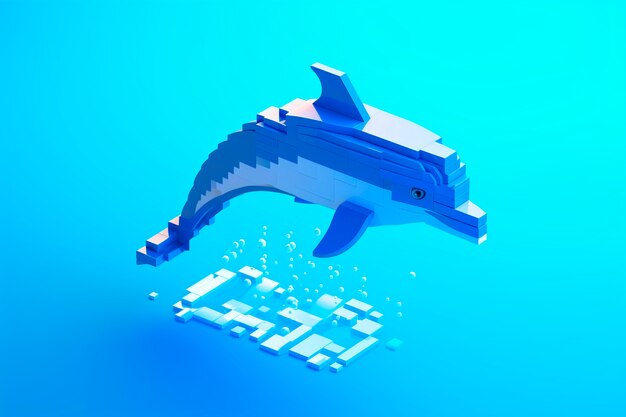 3D дельфин с яркими цветами