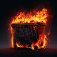 Free photo 3d dumpster on fire with flames