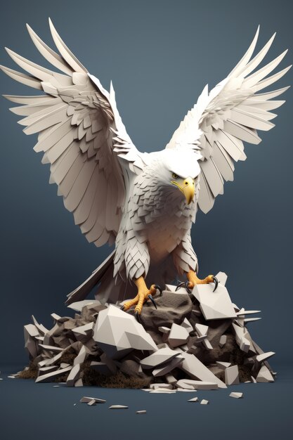 3d eagle sitting on rocks