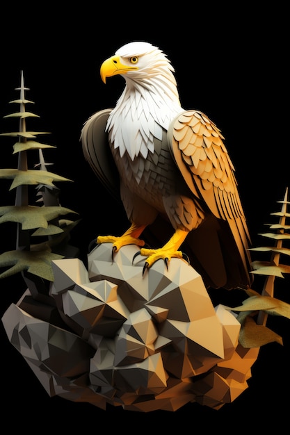 3d eagle sitting on rocks