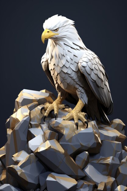 3d eagle sitting on rocks