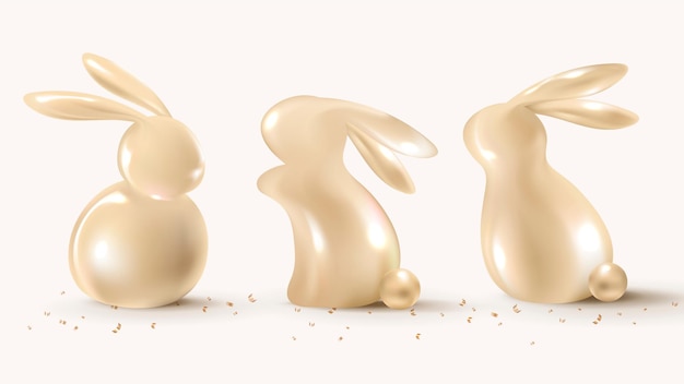 Бесплатное фото 3d пасхальный кролик в наборе тем роскошных золотых праздников