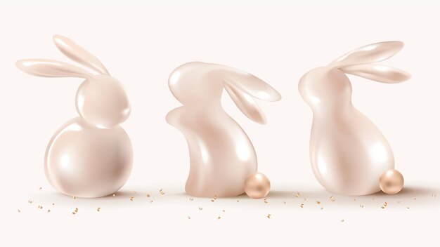 3D Easter bunny in luxury rose gold holidays celebration theme set
