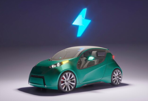 3d electric car with charged battery