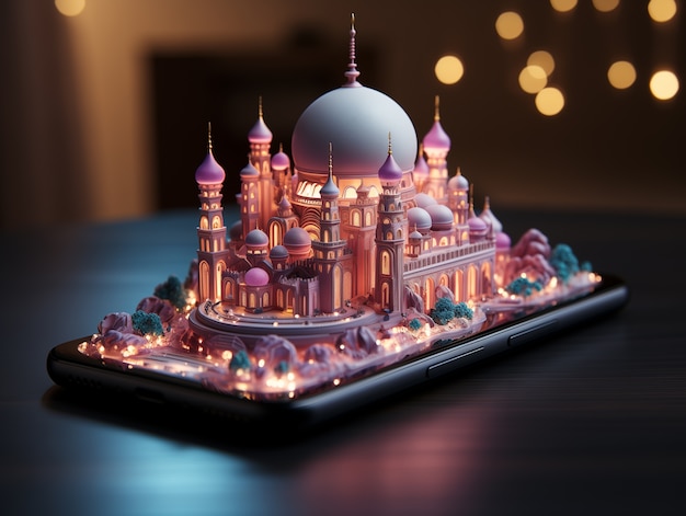 Foto gratuita elementi 3d per la celebrazione islamica del ramadan