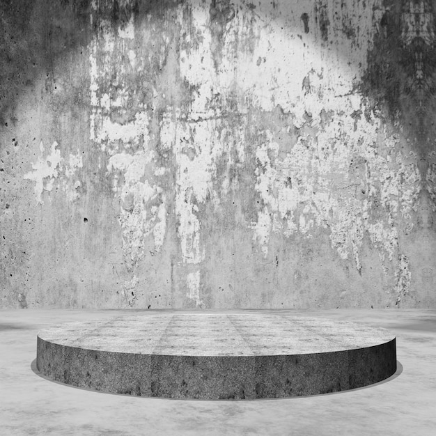 3D empty display podium in grunge concrete room