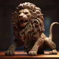 Бесплатное фото 3d-скульптура свирепого льва с клыками и гривой