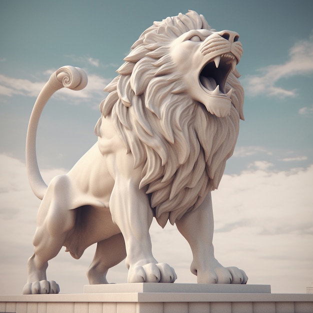 Free photo 3d ferocious lion rock sculpture with fangs and mane