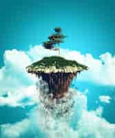 Free photo 3d floating island exploding into the sky