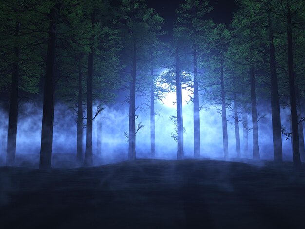 3D туманный лесной пейзаж