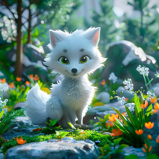 3d fox cartoon illustration