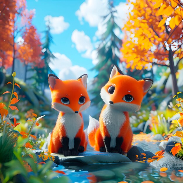 3d fox cartoon illustration