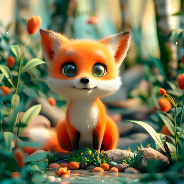 3d fox cartoon illustration