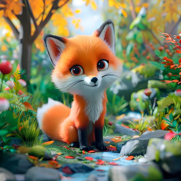 3d fox cartoon illustration