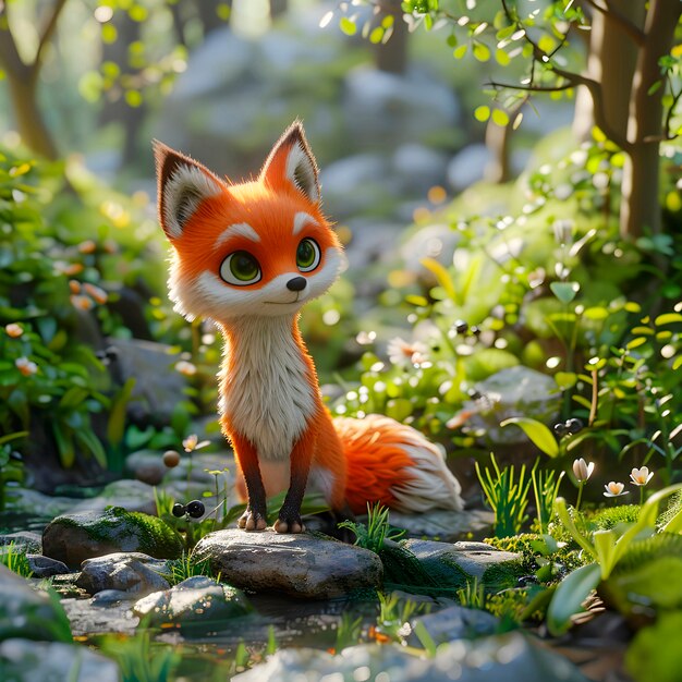 3d fox cartoon illustration